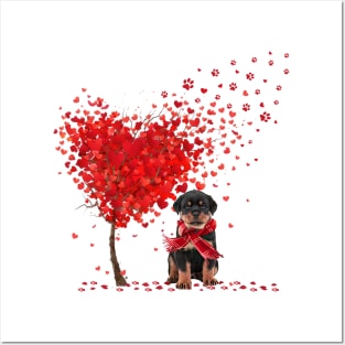 Happy Valentine's Day Heart Tree Rottweiler Posters and Art